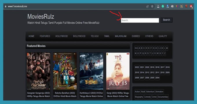 Movierulz 2022 website Search Bar